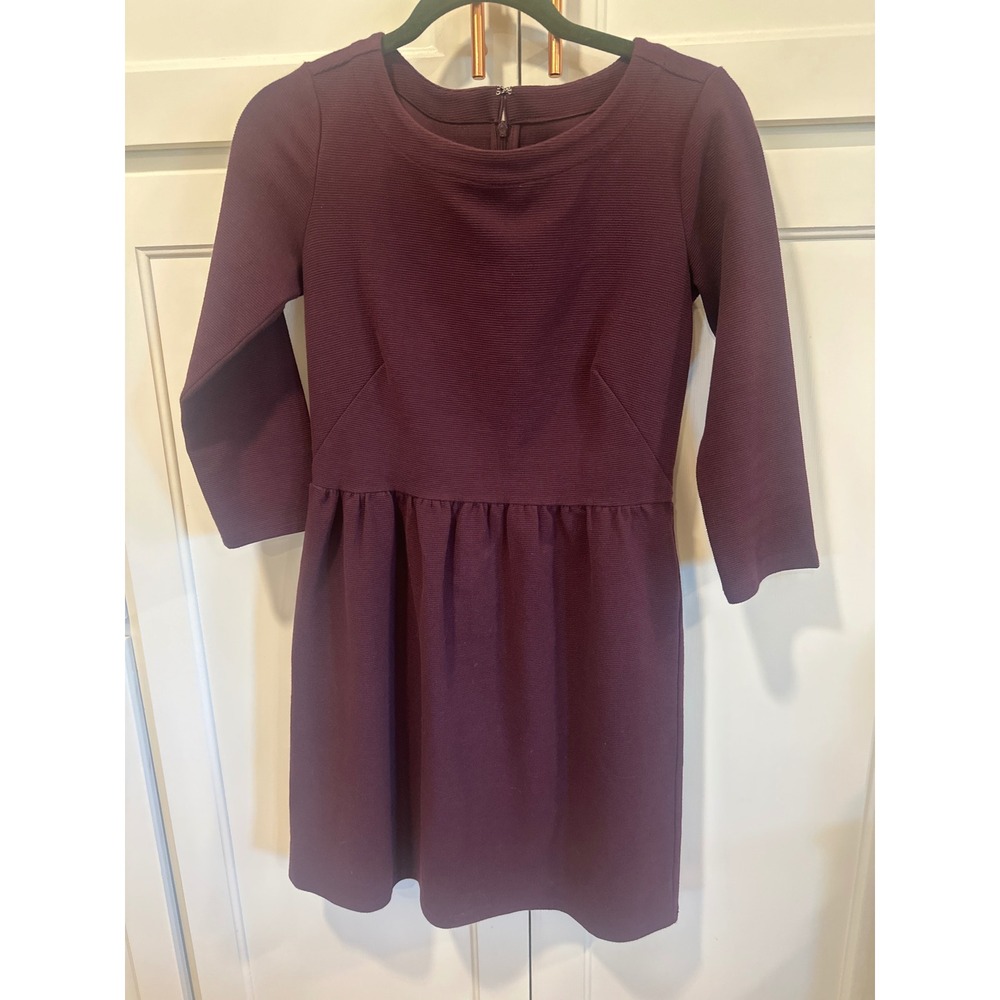 Loft Womens ribbed plum Fit and Flare Dress 3/4 Sleeve Size 2 Ann Taylor casual